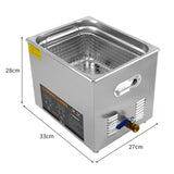 Ultraschallreiniger aus Edelstahl mit einem Volumen von 10L, rechteckig, mit einem Netzkorb und einem Wasserablassventil, ideal für die Reinigung von Gegenständen
