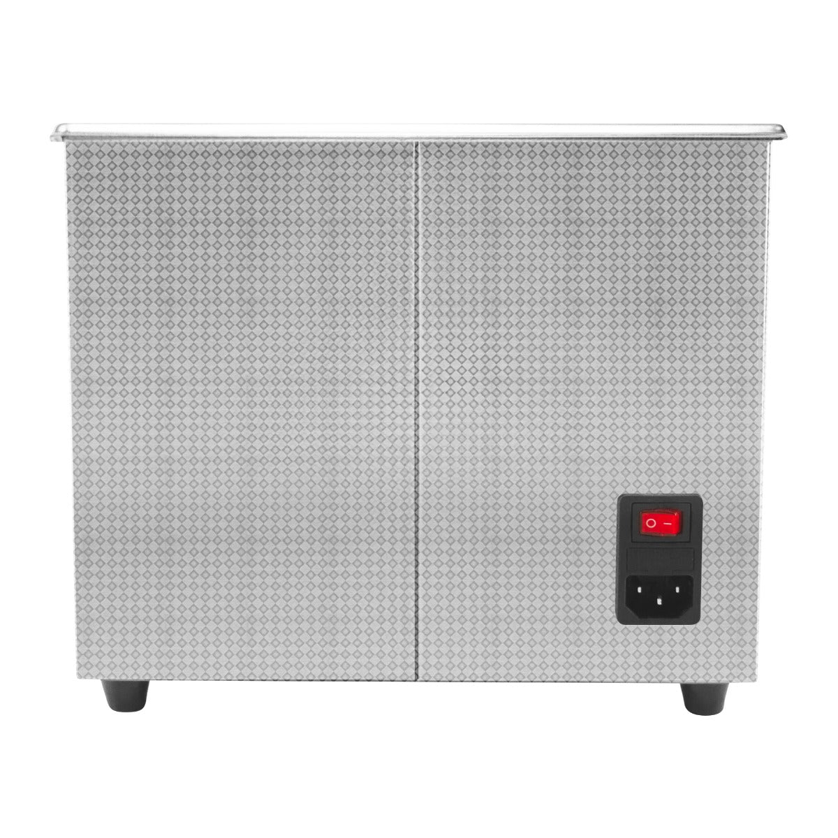 Ultraschallreiniger T-Mech mit 15L Kapazität, glänzendes Edelstahlgehäuse, zwei Türen, rote Kontrollleuchte und robuste Gummifüße für Stabilität
