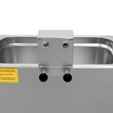 Ultraschall-Schallplattenreiniger aus Edelstahl mit einem kompakten, rechteckigen Behälter und zwei Reglern für die Wasserabfuhr