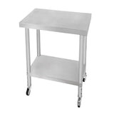 Edelstahl Arbeitstisch in silberner Farbe, 60cm x 45cm x 86cm, mit glatter Oberfläche und praktischer Ablage, ausgestattet mit Rollen für Mobilität