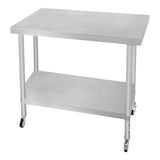 Edelstahl Arbeitstisch in silberner Farbe, 60cm x 90cm x 86cm, mit glatter Oberfläche und unterer Ablage, ausgestattet mit Rollen für Mobilität