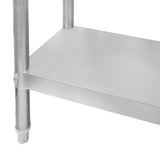 Edelstahl Arbeitstisch mit glatter, glänzender Oberfläche und stabilen Beinen, ideal für Küchen und Werkstätten, Maße 60cm x 90cm x 86cm
