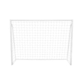 Weißes Fußballtor mit Netz, Maße 2,4m x 1,8m, stabiler Rahmen, ideal für Garten oder Sportplatz, inklusive Tragetasche und Torwand
