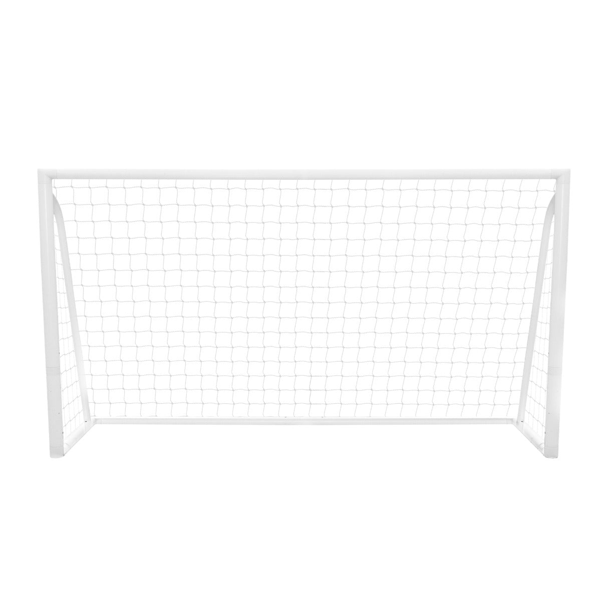 Weißes Fußballtor 3,6m x 1,8m mit stabiler Netzstruktur, ideal für den Garten oder das Training, inklusive Tragetasche und Torwand