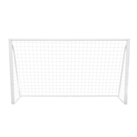Weißes Fußballtor 3,6m x 1,8m mit stabiler Netzstruktur, ideal für den Garten oder das Training, inklusive Tragetasche und Torwand