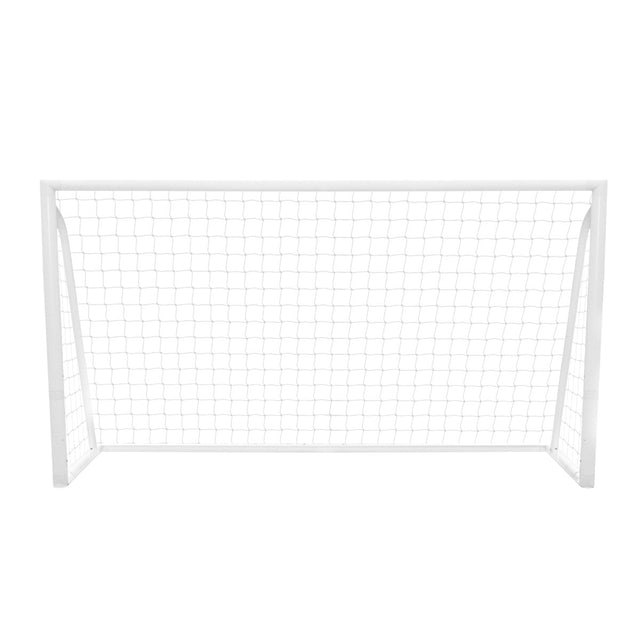 Weißes Fußballtor 3,6m x 1,8m mit stabiler Netzstruktur, ideal für den Garten oder das Training, inklusive Tragetasche und Torwand