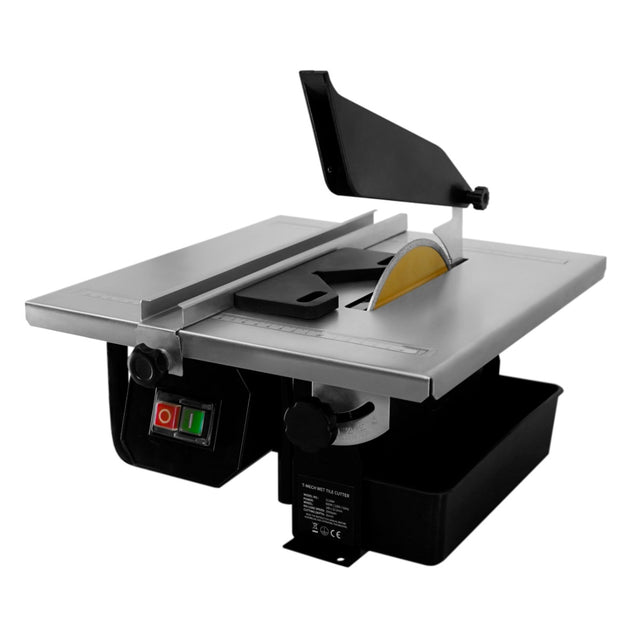 T-Mech elektrischer Fliesenschneider mit 180 mm Diamantsägeblatt, robustem Metallgehäuse und praktischer Ablage für präzise Schnitte