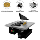T-Mech elektrischer Fliesenschneider mit 180 mm Diamantscheiben, robustem Aluminium-Gehäuse, verstellbarem Schneidetisch und praktischer Kippfunktion von 0-45°