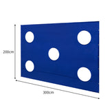 Blaues Golfkäfignetz mit fünf runden Zielöffnungen, ideal für das Golftraining, aus strapazierfähigem Material, misst 300 cm x 200 cm