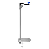 Robuster Tischdosenöffner aus silbernem Metall mit schwarzem Griff und blauer Drehknopf, ideal für müheloses Öffnen von Konservendosen