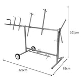Drehlackierständer aus robustem Metall in Silber, mit verstellbaren Halterungen, stabilen Rädern und einer Höhe von 101 cm für effizientes Lackieren