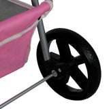Haustierwagen in Rosa mit Regenabdeckung, robustem Gestell und einem schwarzen, rutschfesten Rad für stabilen Transport von Haustieren