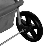 Grau Haustierwagen mit stabilen schwarzen Gummirädern, einem leichten Aluminiumrahmen und einer praktischen Regenabdeckung für optimalen Schutz