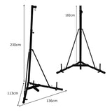 Faltbarer Boxsackständer aus robustem schwarzem Stahl, höhenverstellbar von 113 cm bis 230 cm, mit stabilen Füßen für sicheren Stand und einfache Lagerung