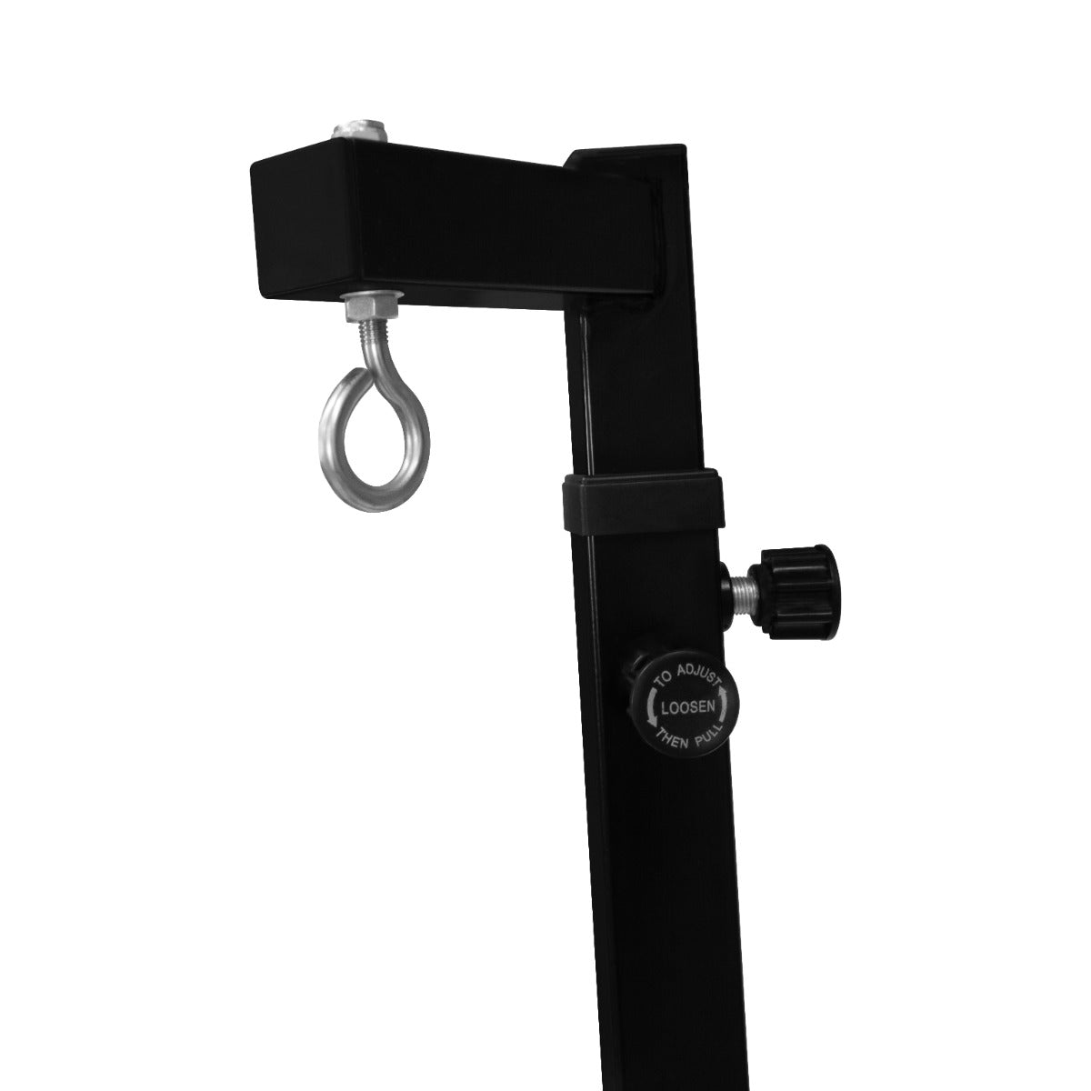 Faltbarer Boxsackständer aus robustem schwarzem Metall, mit verstellbarem Haken und stabiler Basis für sicheres Training