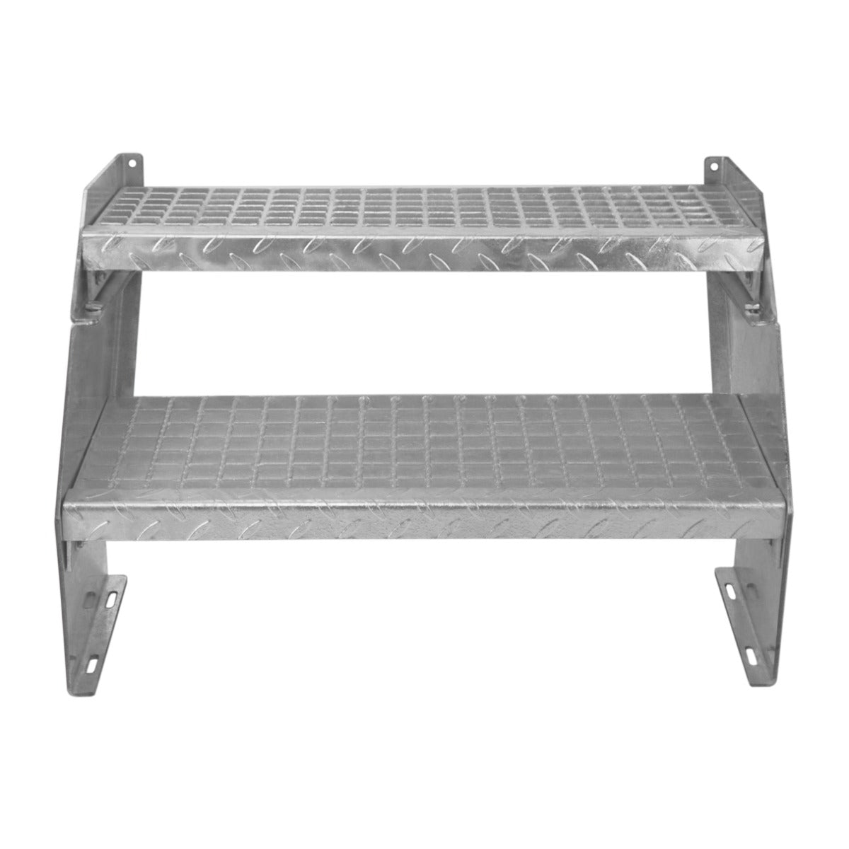 Verstellbare, zweigeteilte Treppe aus verzinktem Stahl, 600 mm breit, mit rutschfester, diamantförmiger Oberfläche und stabilen Halterungen