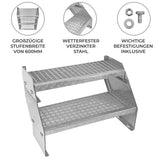 Verstellbare Treppe aus wetterfestem, verzinktem Stahl mit großzügigen, rutschfesten Stufen und stabiler Konstruktion, ideal für den Außenbereich