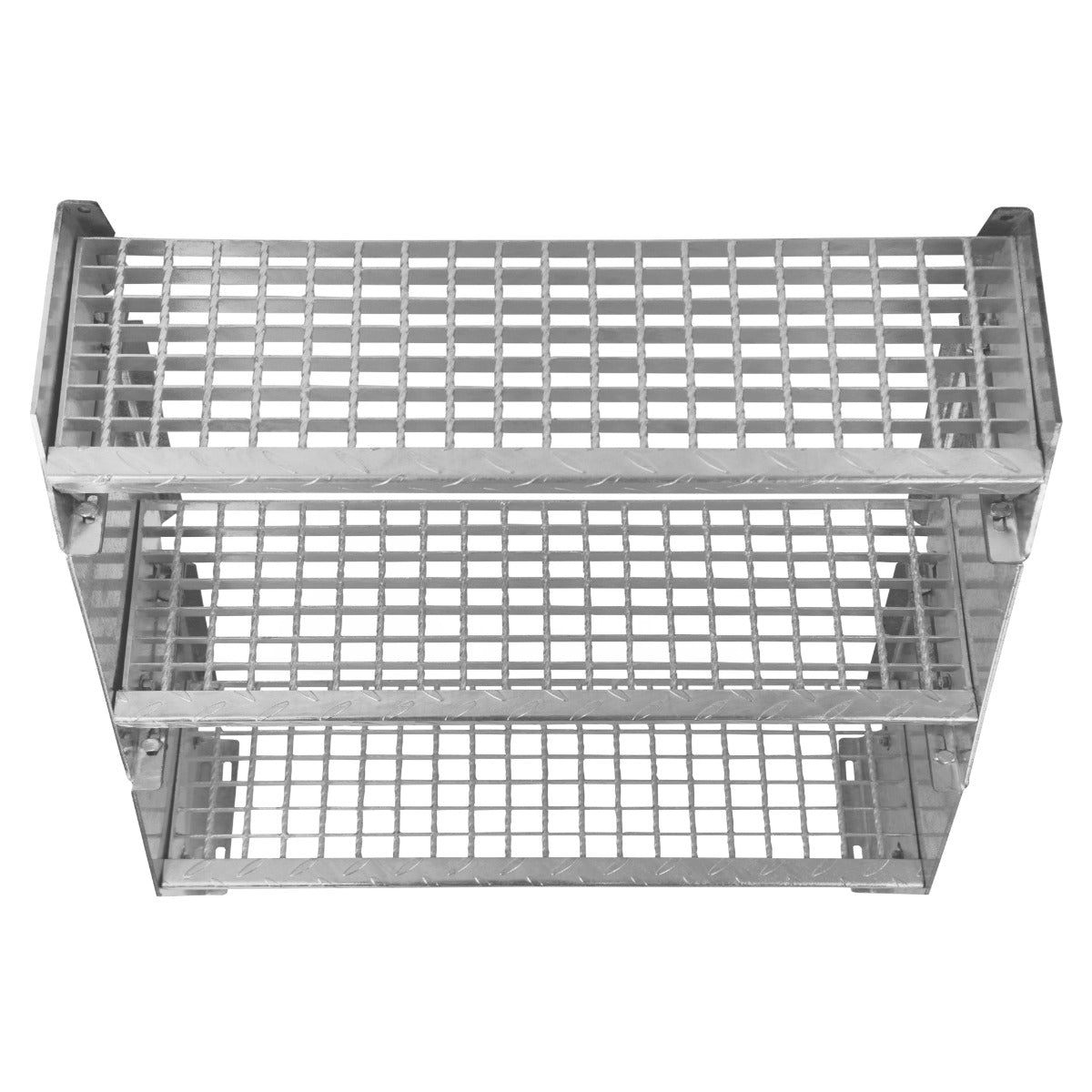 Verstellbare, zweigeteilte Treppe aus verzinktem Stahl, 900 mm breit, mit rutschfester, gitterförmiger Oberfläche und robustem Design für Sicherheit und Stabilität