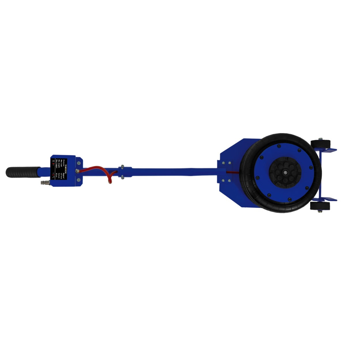 Pneumatischer Wagenheber in Blau mit langem Hebelgriff, robustem Gehäuse und rutschfestem Griff, ideal für einfache Fahrzeuganhebungen
