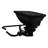 Schwarzer ATV-Streuer für Quad mit robustem Gehäuse, verstellbarem Auswurf und schützendem Deckel, ideal für den Einsatz im Freien