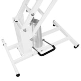 Hydraulischer Pflegetisch in Weiß mit grauer Tischplatte, stabiler Basis und verstellbarem Mechanismus für optimale Nutzung und Komfort