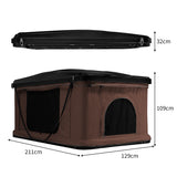Braunes Auto Dachzelt mit schwarzem Dach, rechteckiger Form, 211 cm lang, 129 cm breit und 109 cm hoch, ideal für Camping und Outdoor-Abenteuer