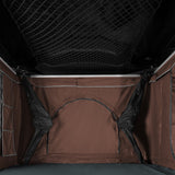 Braunes Auto Dachzelt mit einem weichen Innenraum, stabilen Ecken und einem großen Eingang, ideal für Camping und Outdoor-Abenteuer