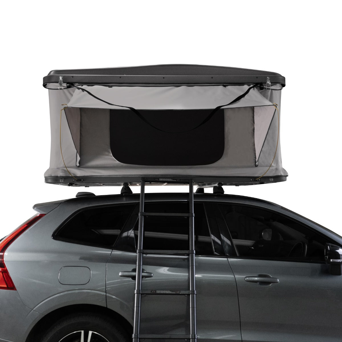 Grau Auto Dachzelt mit stabiler Leiter, geräumigem Innenraum und wetterfestem Material, ideal für Camping und Outdoor-Abenteuer