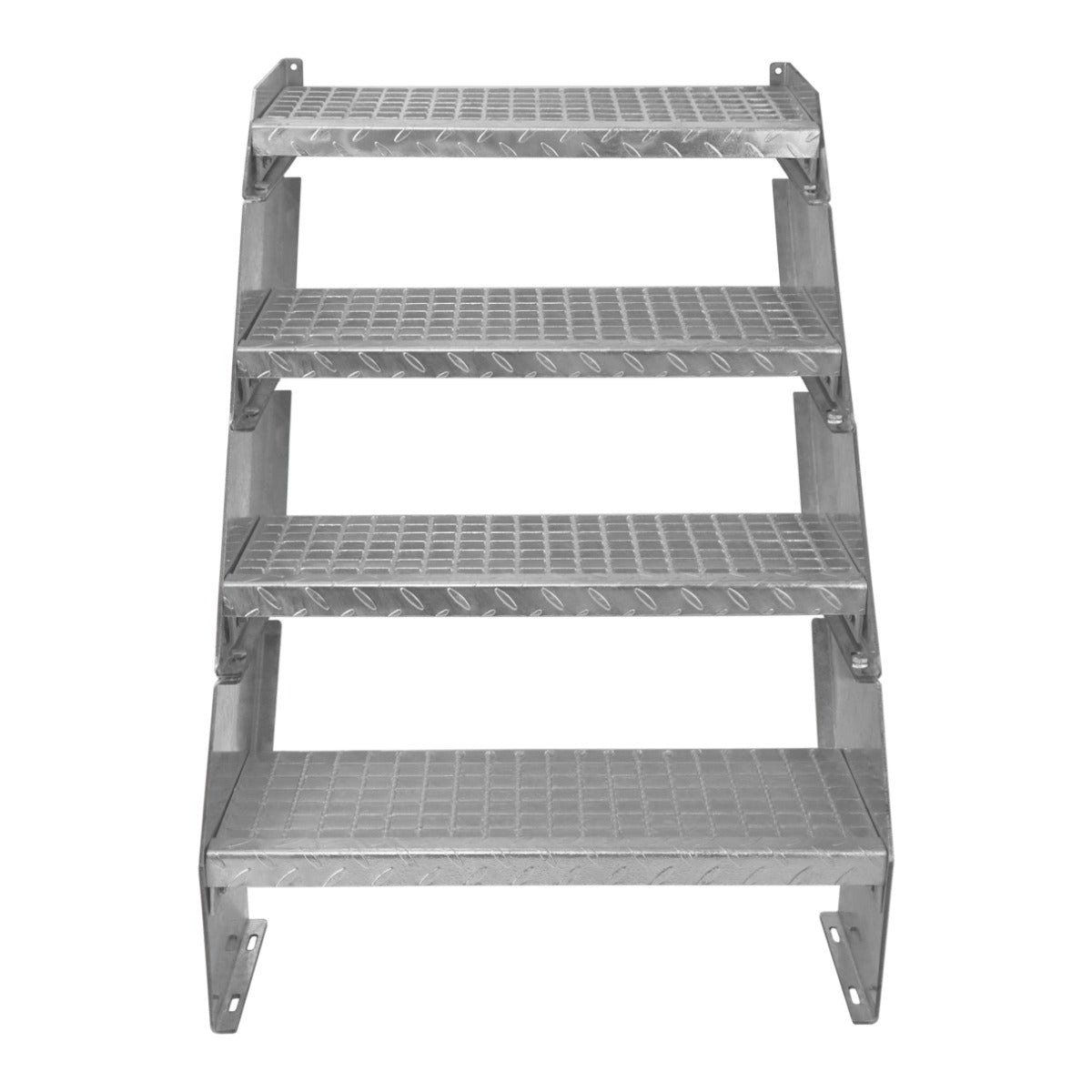 Verstellbare Treppe aus verzinktem Stahl mit vier Stufen, rutschfester Oberfläche, 600 mm breit, robust und langlebig für sicheren Zugang