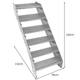 Verstellbare Treppe aus verzinktem Stahl mit sechs Stufen, 600 mm breit, rutschfeste Oberfläche, robustes Design, ideal für verschiedene Anwendungen
