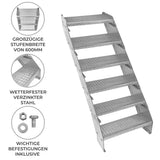 Verstellbare Treppe aus verzinktem Stahl mit sechs breiten Stufen, rutschfester Oberfläche, wetterfest und inklusive Befestigungen, ideal für den Außenbereich
