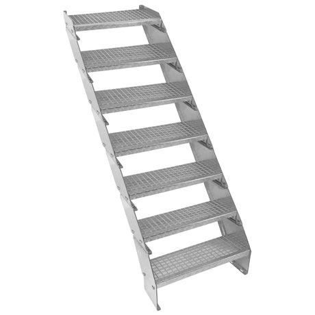 Verstellbare Treppe aus verzinktem Stahl mit sieben rutschfesten Stufen, 600 mm breit, ideal für sicheren Zugang und vielseitige Anwendungen