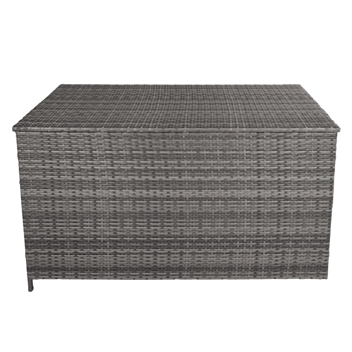 Grau geflochtene Rattan Kissenbox mit rechteckiger Form, robustem Material und strukturierter Oberfläche, ideal zur Aufbewahrung von Kissen und Decken