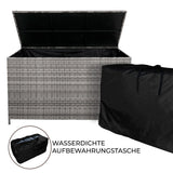 Grau geflochtene Rattan Kissenbox mit wasserdichter Aufbewahrungstasche, ideal für die Aufbewahrung von Kissen und Gartenaccessoires