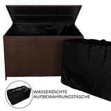 Braune Rattan Kissenbox mit wasserdichter Aufbewahrungstasche, geflochtene Textur, großzügiger Stauraum und elegantes Design für den Außenbereich