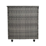 Graue Rattan Eckgarnitur mit Kissenbox, geflochtenes Design, robuste Struktur, ideal für den Außenbereich, vielseitig und stilvoll