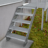 Verstellbare achtteilige Treppe aus verzinktem Stahl, 600 mm breit, mit rutschfesten Stufen und stabiler Konstruktion, ideal für Außenbereiche