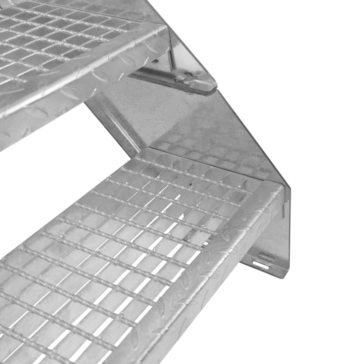 Verstellbare, achtteilige Treppe aus verzinktem Stahl mit rutschfester, genoppter Oberfläche und stabiler Konstruktion, 600 mm breit