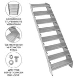Verstellbare Treppe aus wetterfestem verzinktem Stahl mit großzügigen 600 mm breiten Stufen und rutschfester Oberfläche, ideal für verschiedene Anwendungen