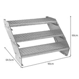 Verstellbare dreiteilige Treppe aus verzinktem Stahl, 900 mm breit, mit rutschfesten, strukturierten Stufen und robustem, silbernem Finish