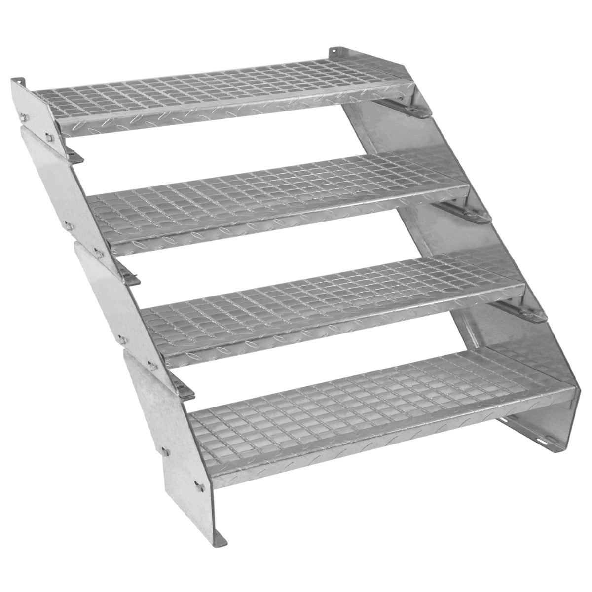 Verstellbare Treppe aus verzinktem Stahl mit vier rutschfesten Stufen, 900 mm breit, robust und ideal für den Innen- und Außenbereich