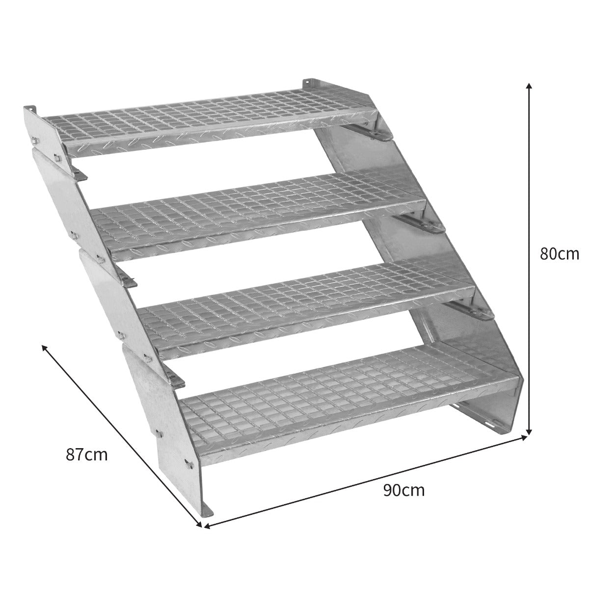 Verstellbare Treppe aus verzinktem Stahl mit vier Stufen, 900 mm breit, robuste Struktur, rutschfeste Oberfläche, ideal für den Innen- und Außenbereich