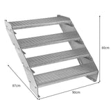 Verstellbare Treppe aus verzinktem Stahl mit vier Stufen, 900 mm breit, robuste Struktur, rutschfeste Oberfläche, ideal für den Innen- und Außenbereich