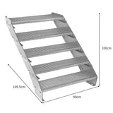 Verstellbare fünfteilige Treppe aus verzinktem Stahl mit rutschfester Oberfläche, 900 mm breit, ideal für sichere Zugänge und Arbeitsbereiche