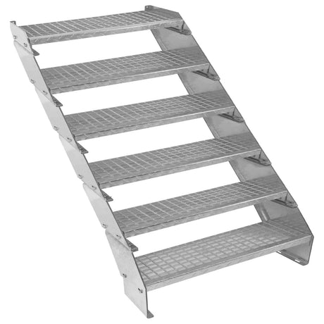 Verstellbare sechsteilige Treppe aus verzinktem Stahl, 900 mm breit, mit rutschfesten Gitterstufen und robustem, silbernem Finish