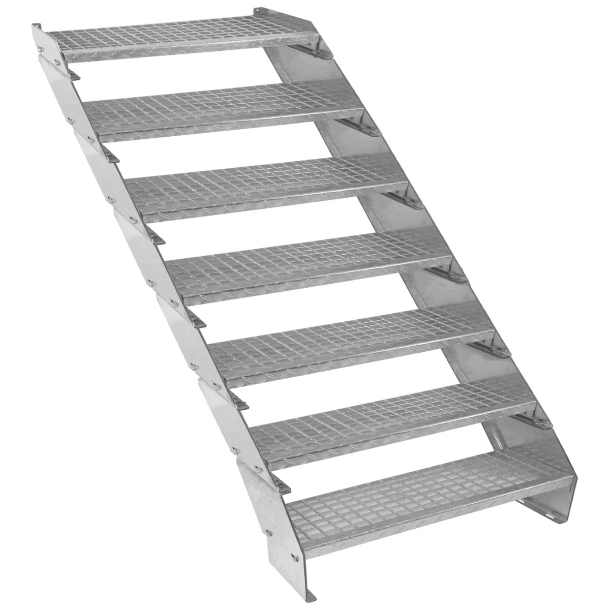 Verstellbare Treppe aus verzinktem Stahl mit sieben rutschfesten Stufen, 900 mm breit, robust und langlebig, ideal für verschiedene Anwendungen