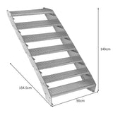 Verstellbare, verzinkte Stahltreppe mit sieben Stufen, 900 mm breit, rutschfester Gitterrost, robust und langlebig, ideal für den Außenbereich