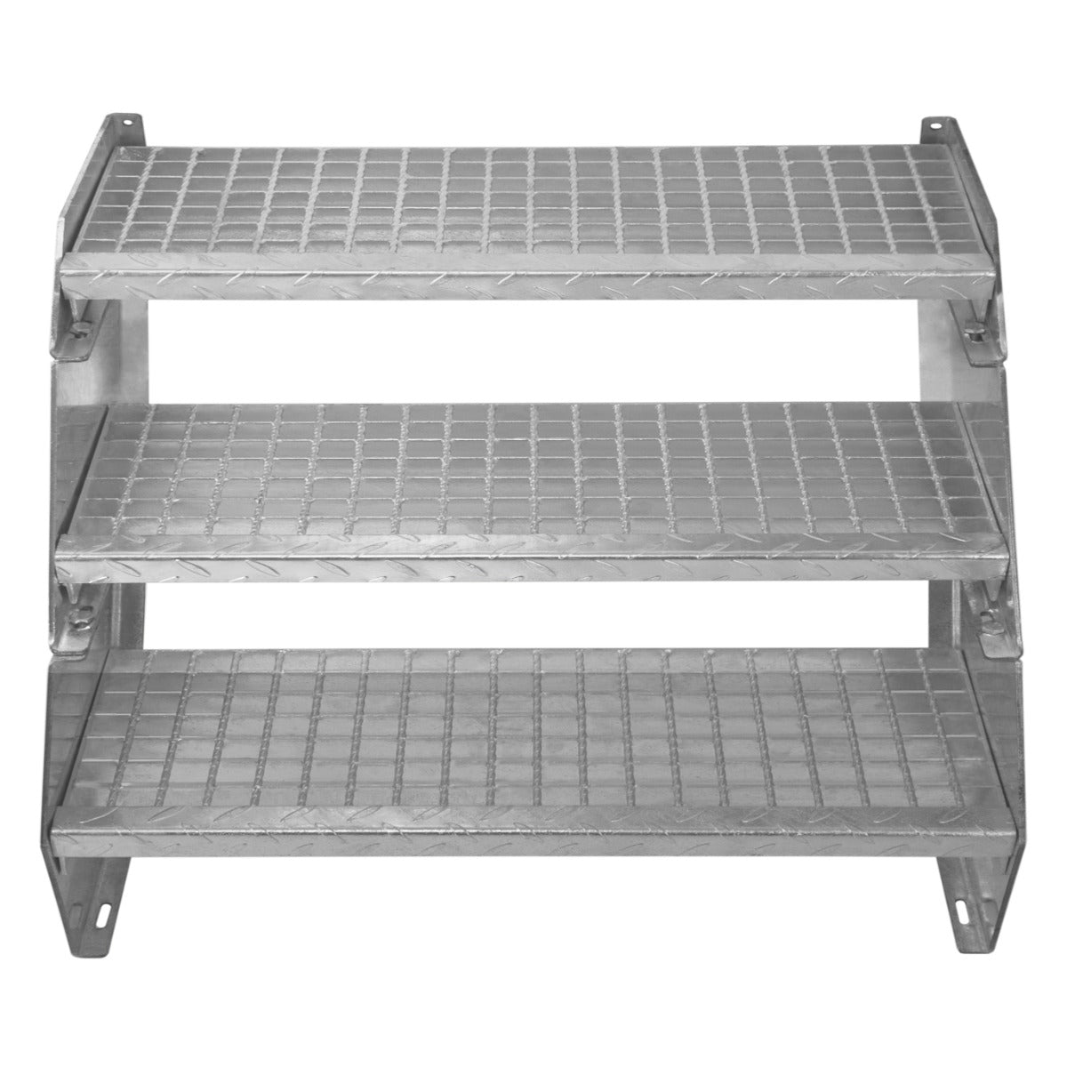 Verstellbare Treppe aus verzinktem Stahl mit drei rutschfesten Stufen, 900 mm breit, in silberner Farbe und robustem, strukturiertem Design
