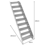 Verstellbare Treppe aus verzinktem Stahl mit neun Stufen, 600 mm breit, rutschfester Oberfläche und stabiler Konstruktion, ideal für den Innen- und Außenbereich