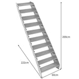 Verstellbare Treppe aus verzinktem Stahl mit zehn Stufen, 600 mm breit, rutschfester Oberfläche, ideal für sichere Zugänge und platzsparende Lösungen